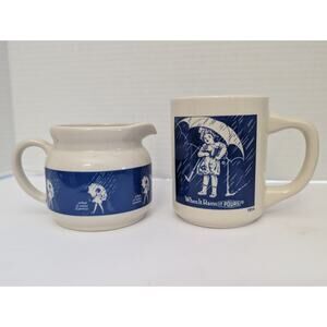 Vintage Morton Salt 1914 Logo Creamer Pitcher and Coffee Mug Set